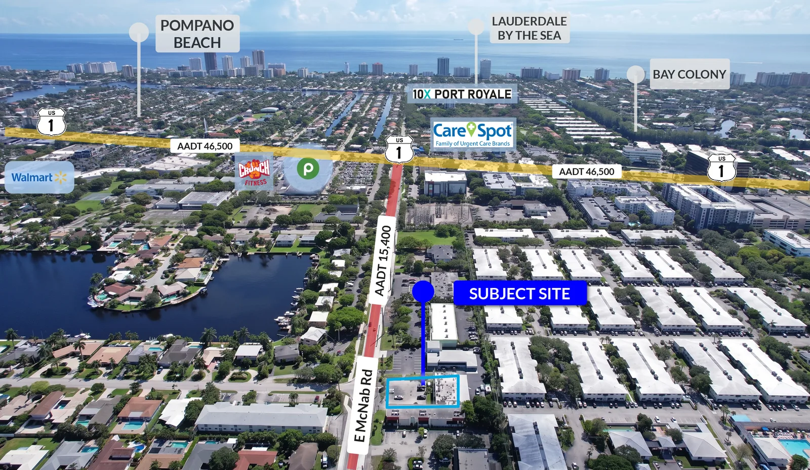 Aerial — E McNab Rd corridor, Pompano Beach