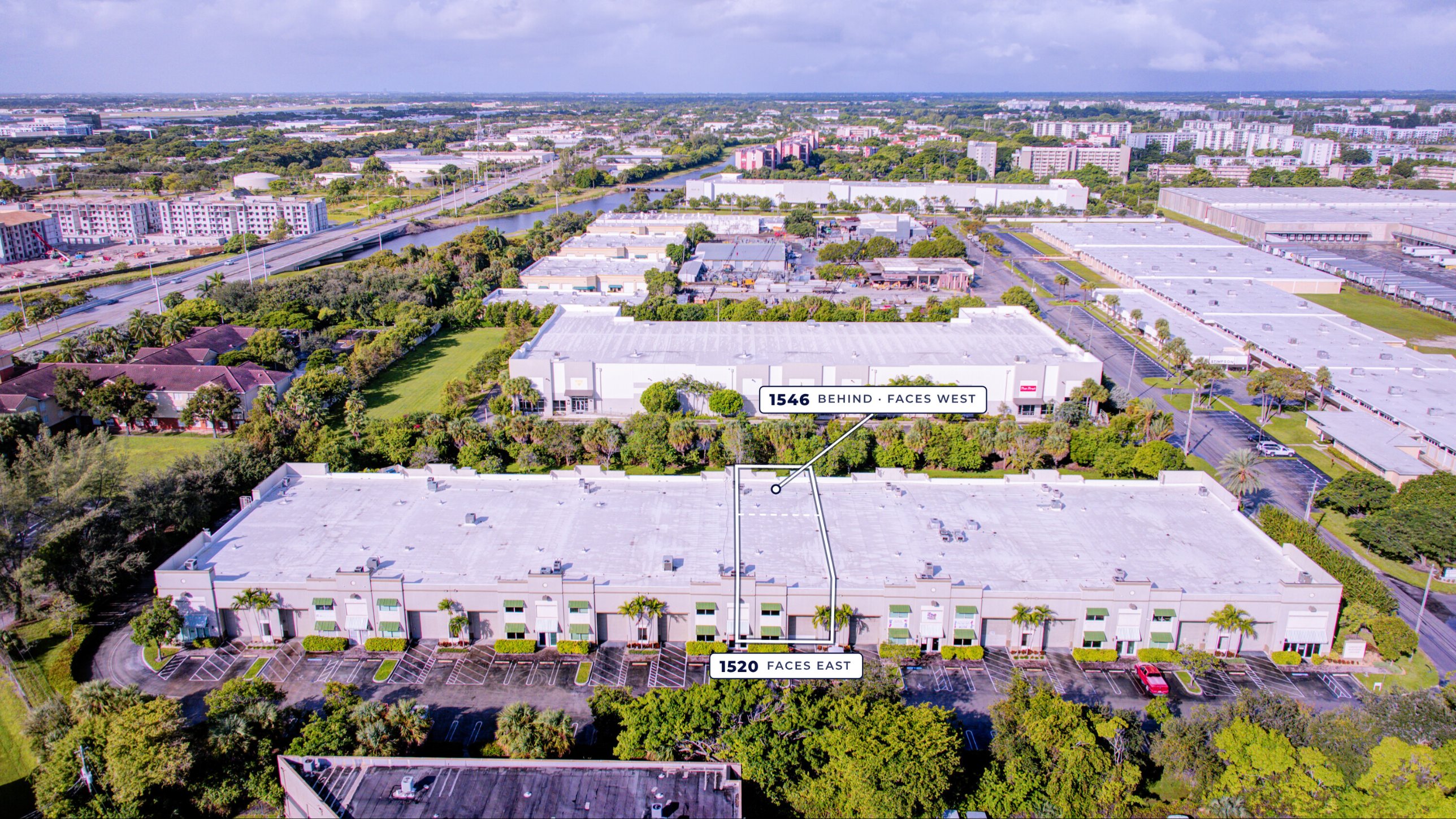 Aerial view, east side, units outlined